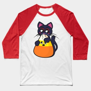 Cute vampire cat eating a candy corn Baseball T-Shirt